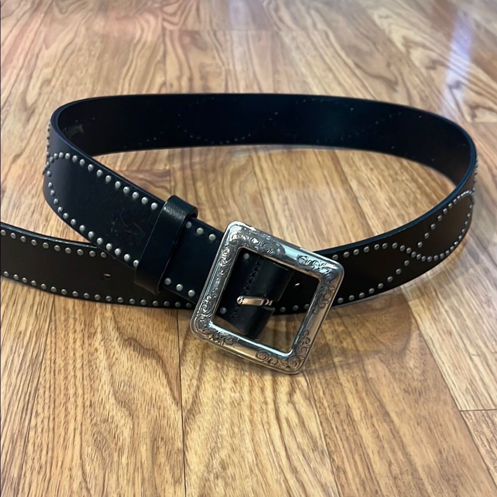 BRighotn Leather Belt with Silver Buckle no size noted but 40"